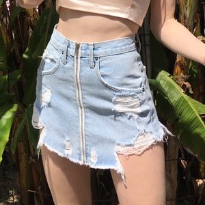 Zip-Up Mini Denim Skirt